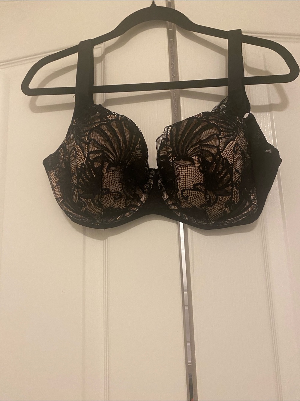 Paramour Black Lace Overlay on Nude Bra